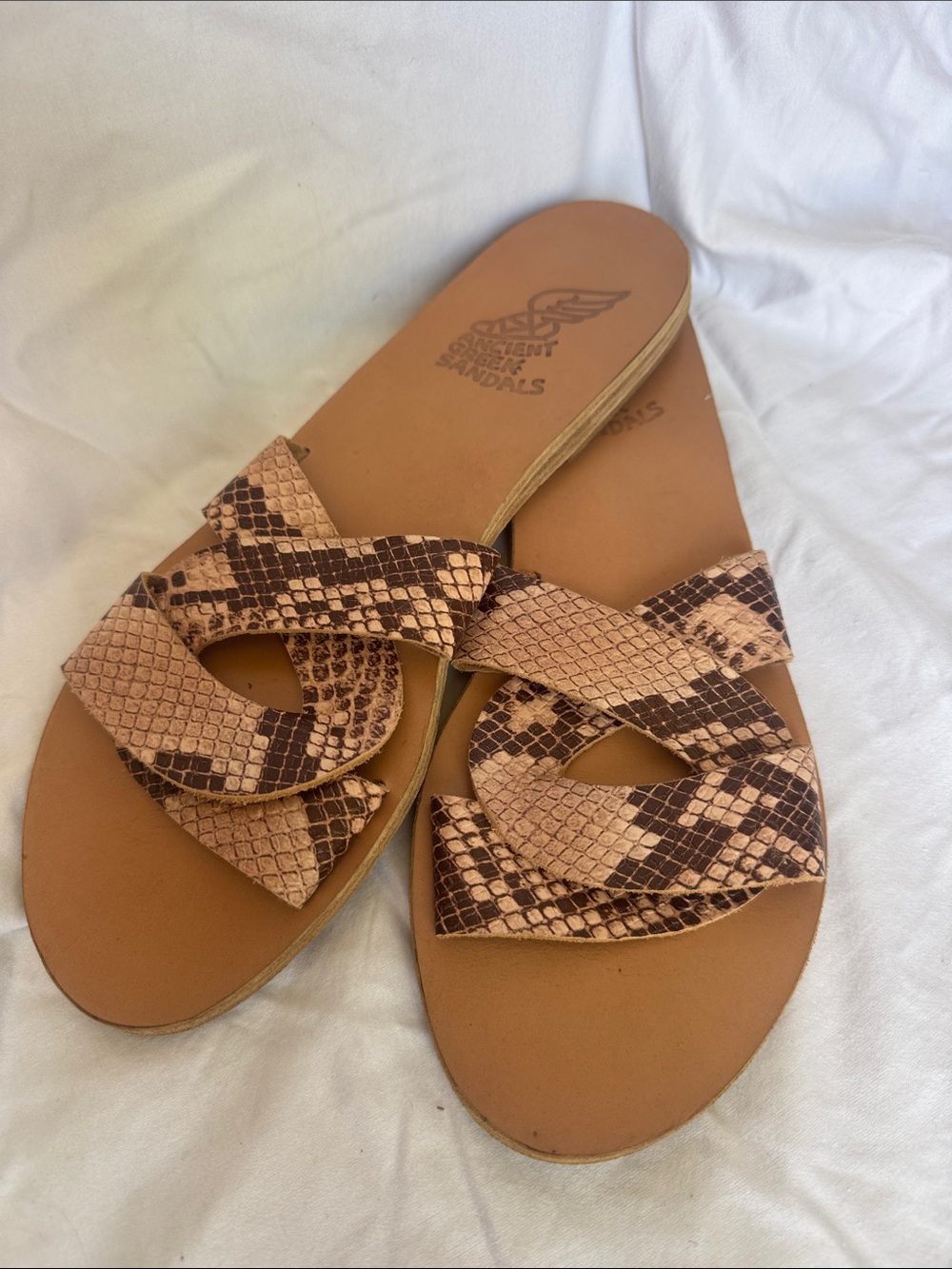 Ancient Greek Sandals Snake-Print Slide Sandals - Beige/Brown